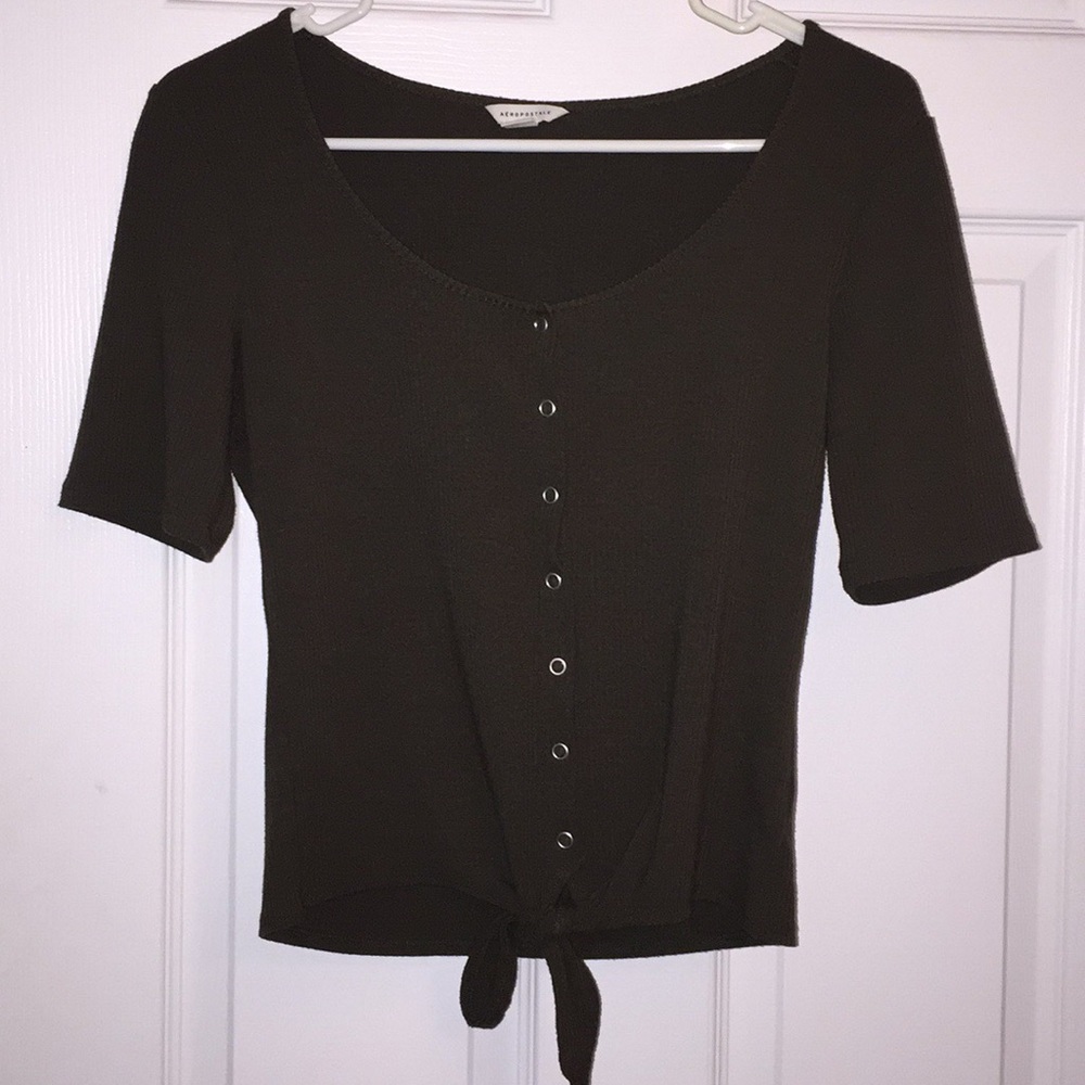 Dark green button crop top